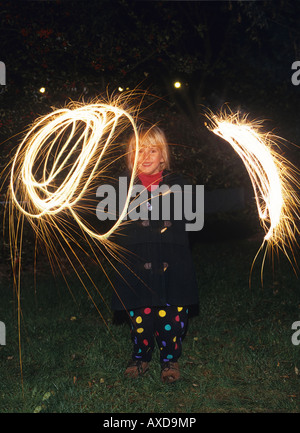 Child with sparkler fireworks. Stock Photo