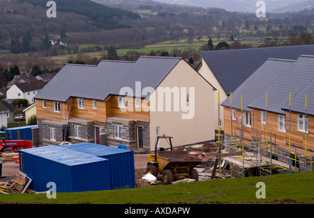 Construction of new houses on green field site at Crickhowell Powys Wales UK EU Stock Photo