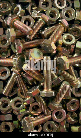 A box full of brand spanking new bolts and nuts Stock Photo