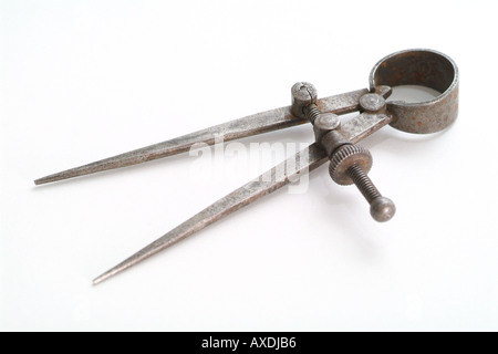 Antique Drafting Tool on White Background compass Stock Photo