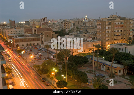 General view of the city of Tripoli by night, Libya Stock Photo