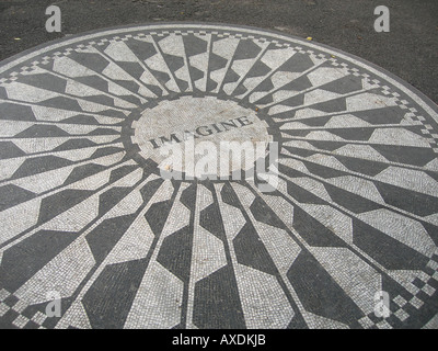 Pavement memorial mosaic Imagine to John Lennon in New York. Stock Photo