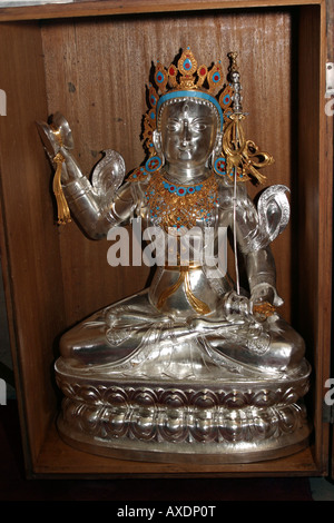 India Himachal Pradesh Norbulingka Institute Tibetan carving and carpentry school silver deity made in metal workshop Stock Photo