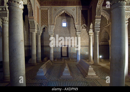 The main tomb hall of the Saadian tombs in Marrakesh. Stock Photo