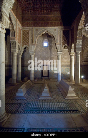 The main tomb hall of the Saadian tombs in Marrakesh. Stock Photo