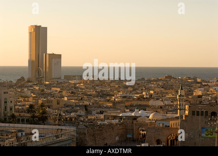 General view over the city of Tripoli showing the Corinthia Bab Aftrica Hotel (far left), Tripoli, Libya, north Africa. Stock Photo