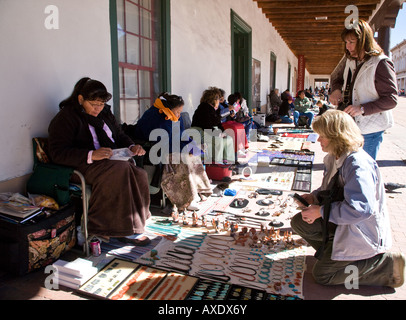 Native American Arts and Craft Vendors in Front of the Palace of the Governors Santa Fe New Mexico Stock Photo