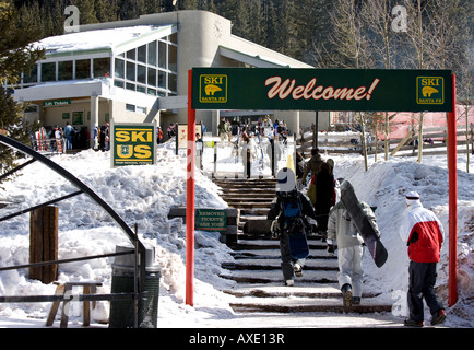 USA, New Mexico, Santa Fe, Entrance to ski resort Stock Photo