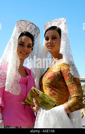 Women with Mantilla , Feria de Abril , Sevilla , Andalusia , Europe Stock Photo