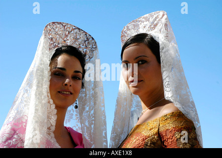 Women with Mantilla , Feria de Abril , Sevilla , Andalusia , Europe Stock Photo