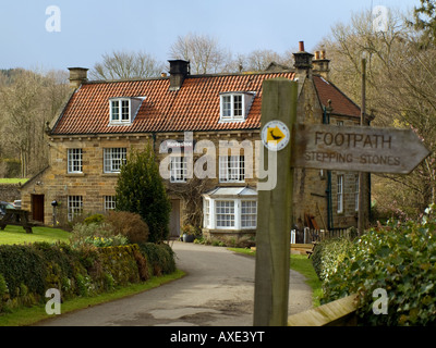 Pub and signpost in North York Moors National Park at Egton Bridge Stock Photo