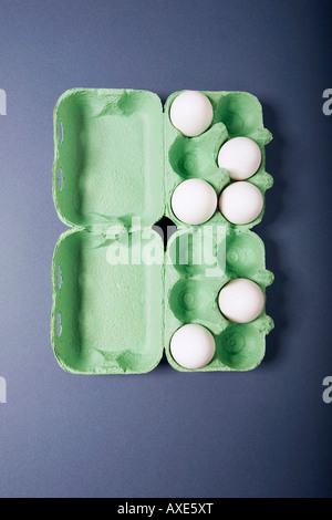 Eggs in box, elevated view Stock Photo