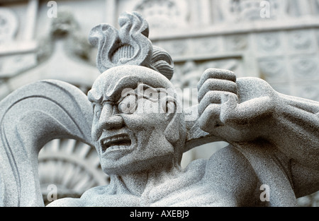 Stone temple guardian statue at Tsubosaka dera temple Nara prefecture Japan Historic temple founded in 701AD by Saint Benki Stock Photo