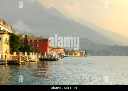 The waterfront of Malcesine on the eastern shores of Lake Garda Italy Stock Photo