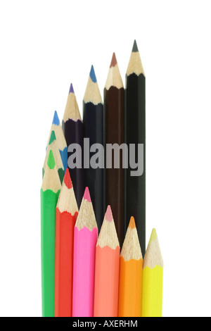 Color pencils in multi colors on white background Stock Photo