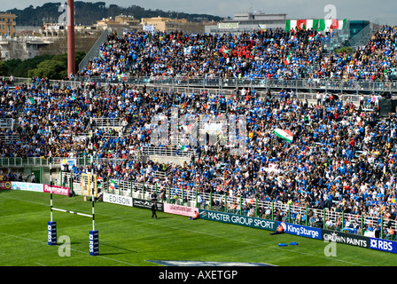 Crowds of spectators at the 2008 Six Nations Rugby clash between Scotland and Italy at the Stadio Flaminio in Rome. Stock Photo