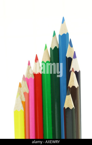 Color pencils in semi circle on white background Stock Photo