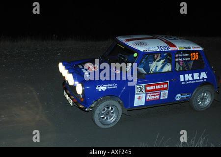 mini cooper on a night stage in wales rally gb 2003 wrc axf245