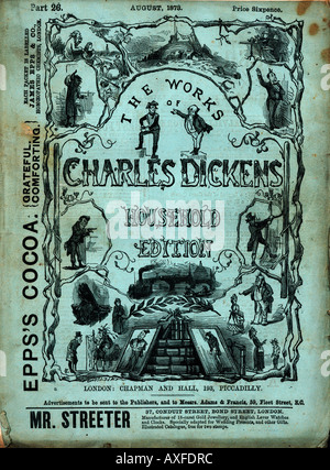 August 1873 Household Edition of The Works of Charles Dickens selling the great author by the month at sixpence a time Stock Photo