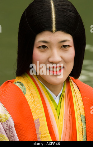 A woman dressed in Heian period costume at the Gokusui no en festival in Hiraizumi Iwate Japan Stock Photo