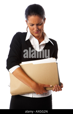 Portrait of Woman Holding Full File Folder Stock Photo