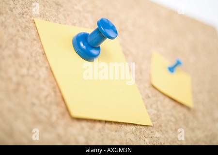 Notepads Stuck to Corkboard with Thumbtacks Stock Photo