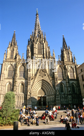 Barcelona, Spain - Gothic cathedral - Catedral de la Santa Creu i Santa Eulàlia or La Seu in the Barri Gothic quarter Stock Photo