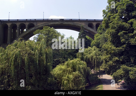 Pétrusse garden and Adolphe bridge in Luxembourg Stock Photo