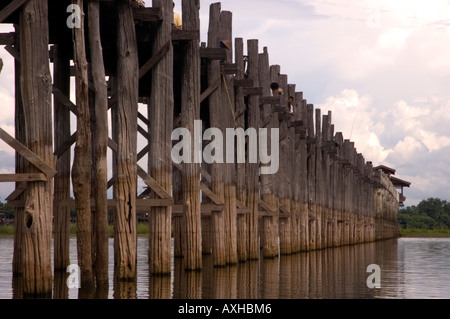 Stock photograph of the U Bein old teak bridge across Taungthaman Lake ...
