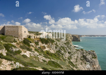 Portugal the Algarve Sagres the Fortaleza de Beliche 16th century fort and coastline Stock Photo