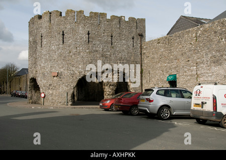 Five Arches Medieval castle walls surrounding old Tenby Pembrokeshire Wales UK Stock Photo