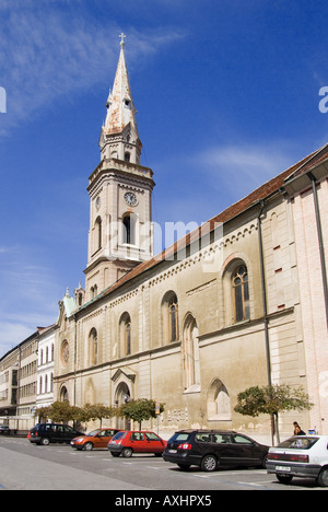 Celje, Stajerska, Slovenia. Minorite Church of St Mary on Presernova Ulica (street) Stock Photo