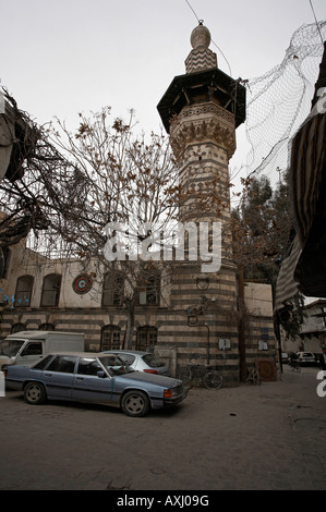 Damascus street scene with old small mosque near Straight Street Syria Stock Photo