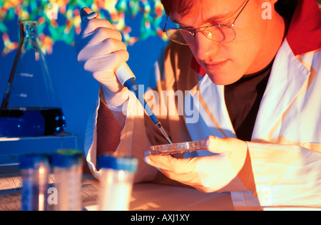 reseracher molecular biology handling DNA in laboratory Stock Photo
