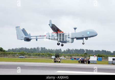 The Heron unmanned aerial vehicle (UAV) takes off from an army base in Singapore Stock Photo
