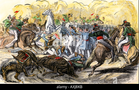 Battle of Buena Vista during the US Mexican War 1847. Hand-colored ...