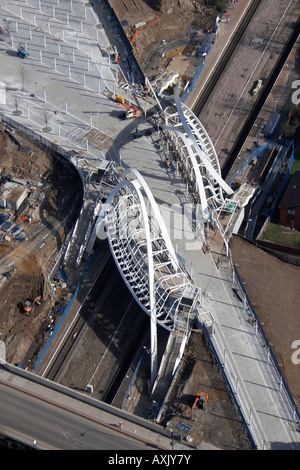 High level oblique aerial view north east of new bridge next to Wembley Stadium London HA9 England UK Feb 2006 Stock Photo