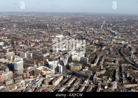 High level oblique aerial view north of Kings Cross St Pancras Camden London WC1 NW1 NW5 N1 N7 N19 England UK Feb 2006 Stock Photo