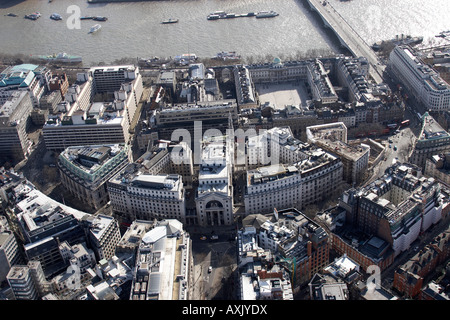 High level oblique aerial view south east of Aldwych Bush House and Somerset House London WC2 England UK Feb 2006 Stock Photo