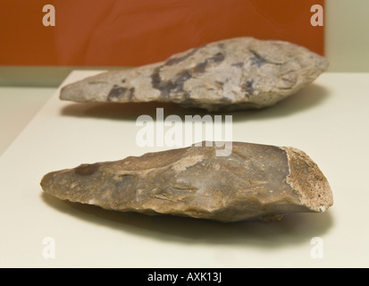 Benalmadena Pueblo Malaga Province Costa del Sol Spain Museum Double eged Stone Age flint cutting tool from circa 500 000 bc Stock Photo