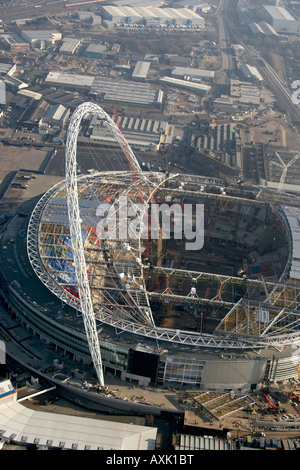 High level oblique aerial view east of Wembley Stadium building construction site London HA9 England UK January 2006 Stock Photo