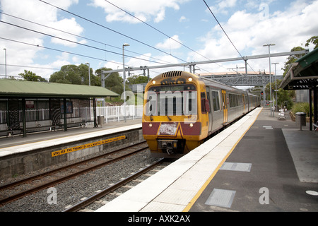 Suburban electric train at Park Road railway station in Brisbane Queensland QLD Australia Stock Photo