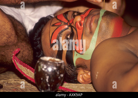 Kathakali, Intricate make up requires help, Kerala, India, Asia Stock Photo  - Alamy