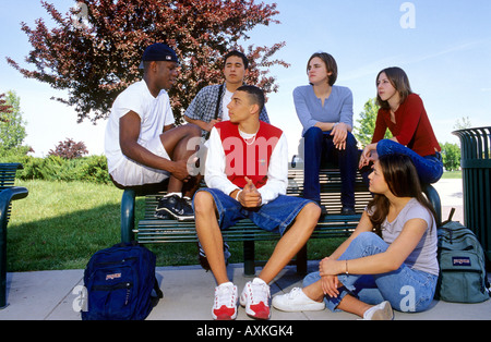 A group of milti ethnic teenage high school students hanging out. Stock Photo