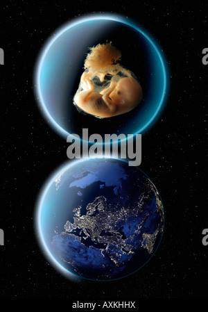 human embryo in bubble and mother earth Stock Photo
