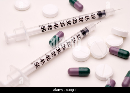 Drugs for drug dealing two syringes and drugs Stock Photo