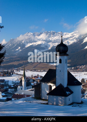 Village of Ellmau in winter snow, alps, Austria Stock Photo