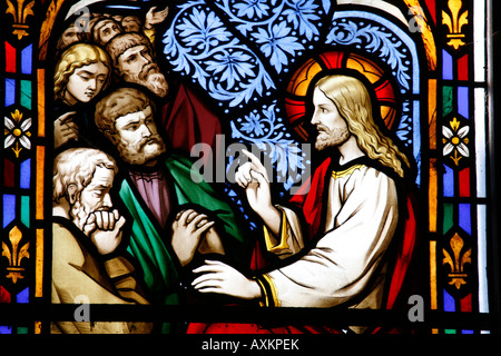 Stained Glass Window, Jesus Preaching Stock Photo