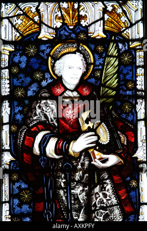 Detail of a Stained Glass Window by Charles Eamer Kempe depicting  Saint Leonard of Noblac Stock Photo