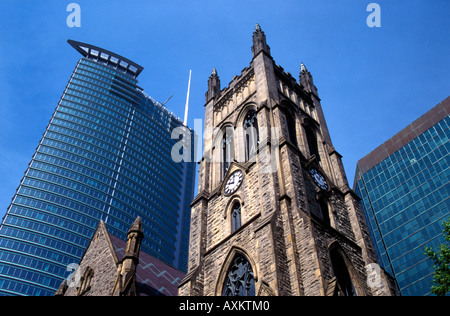 Canada Quebec Montreal St George s Anglican Church and high rise office buildings Stock Photo